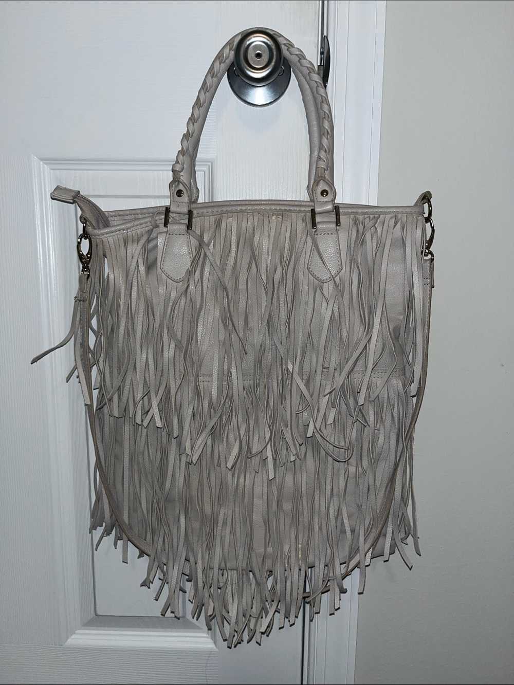 H&M Fringe Tote Bag in Light Gray